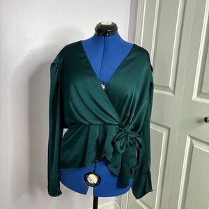 Express satin dark green blouse